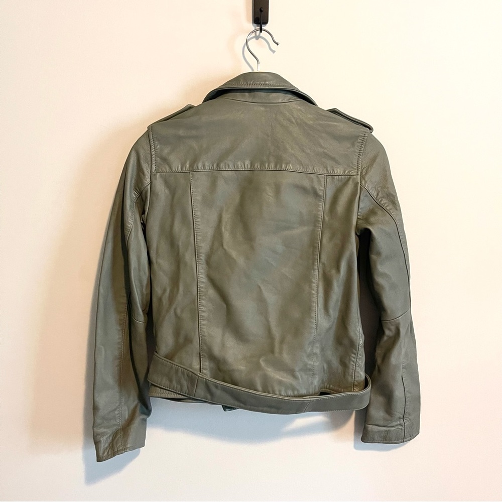 All Saints Balfern Biker Leather Jacket Sage Grey - Picture 6 of 8